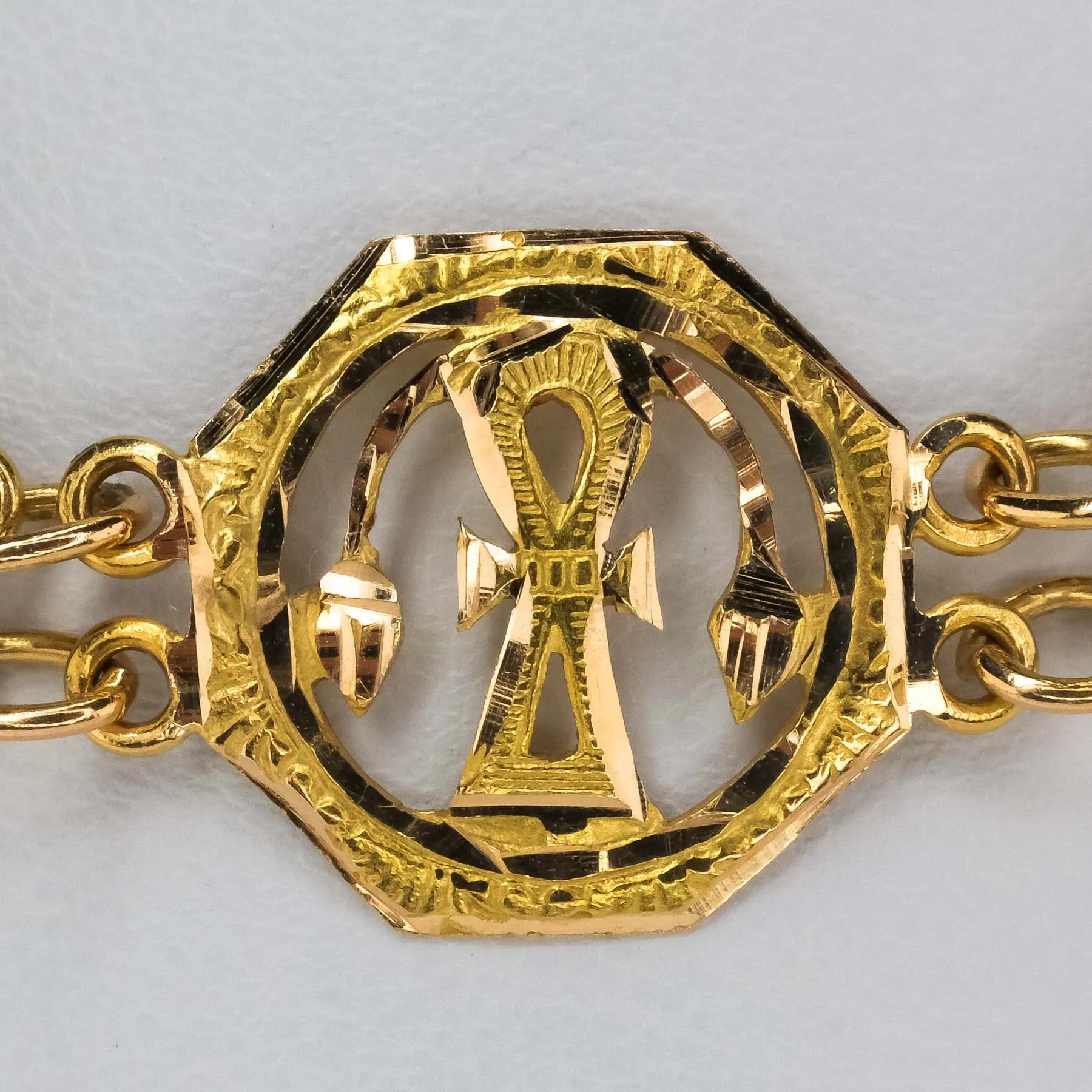 Egyptian Motif Link 7.75" Bracelet in 18K Yellow Gold