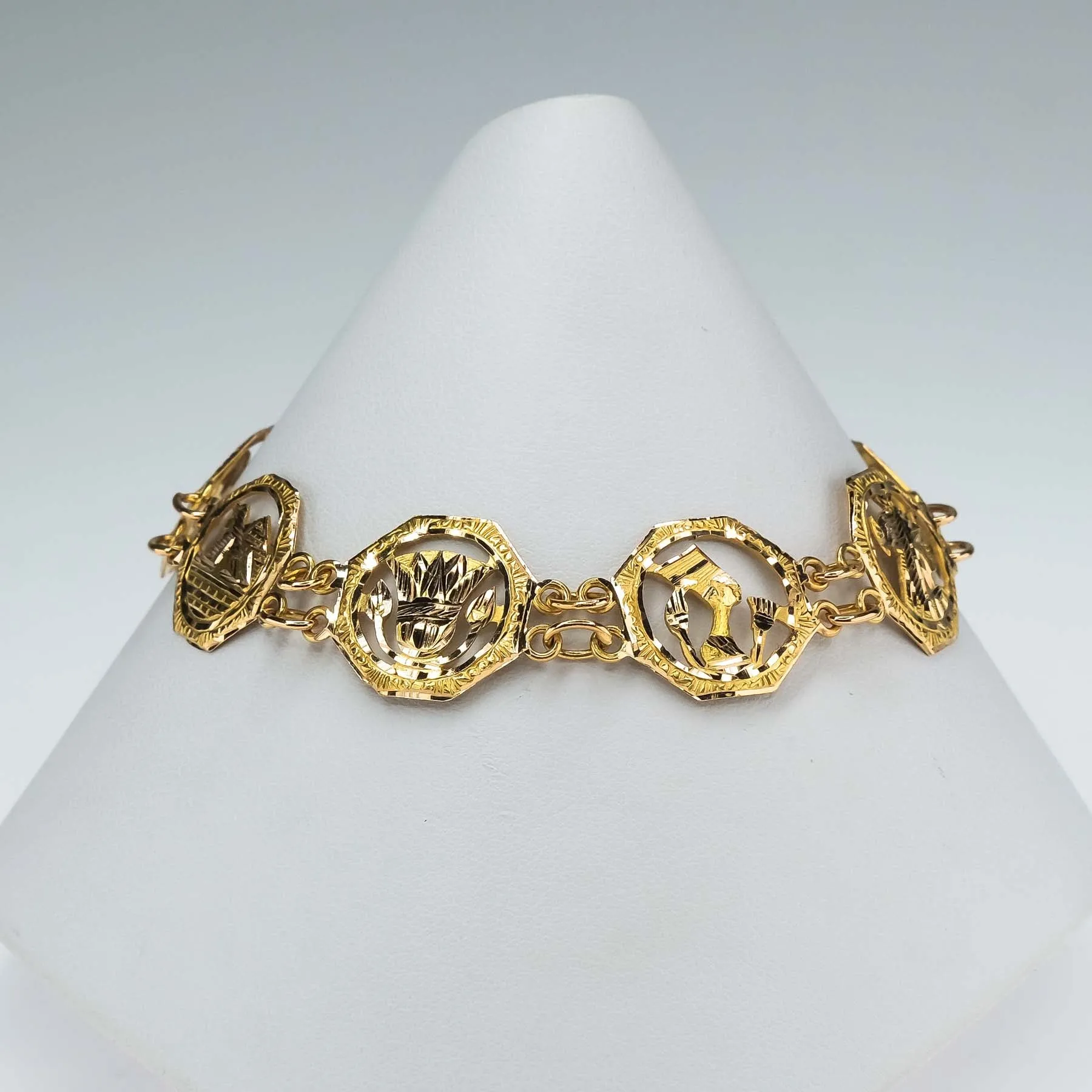 Egyptian Motif Link 7.75" Bracelet in 18K Yellow Gold