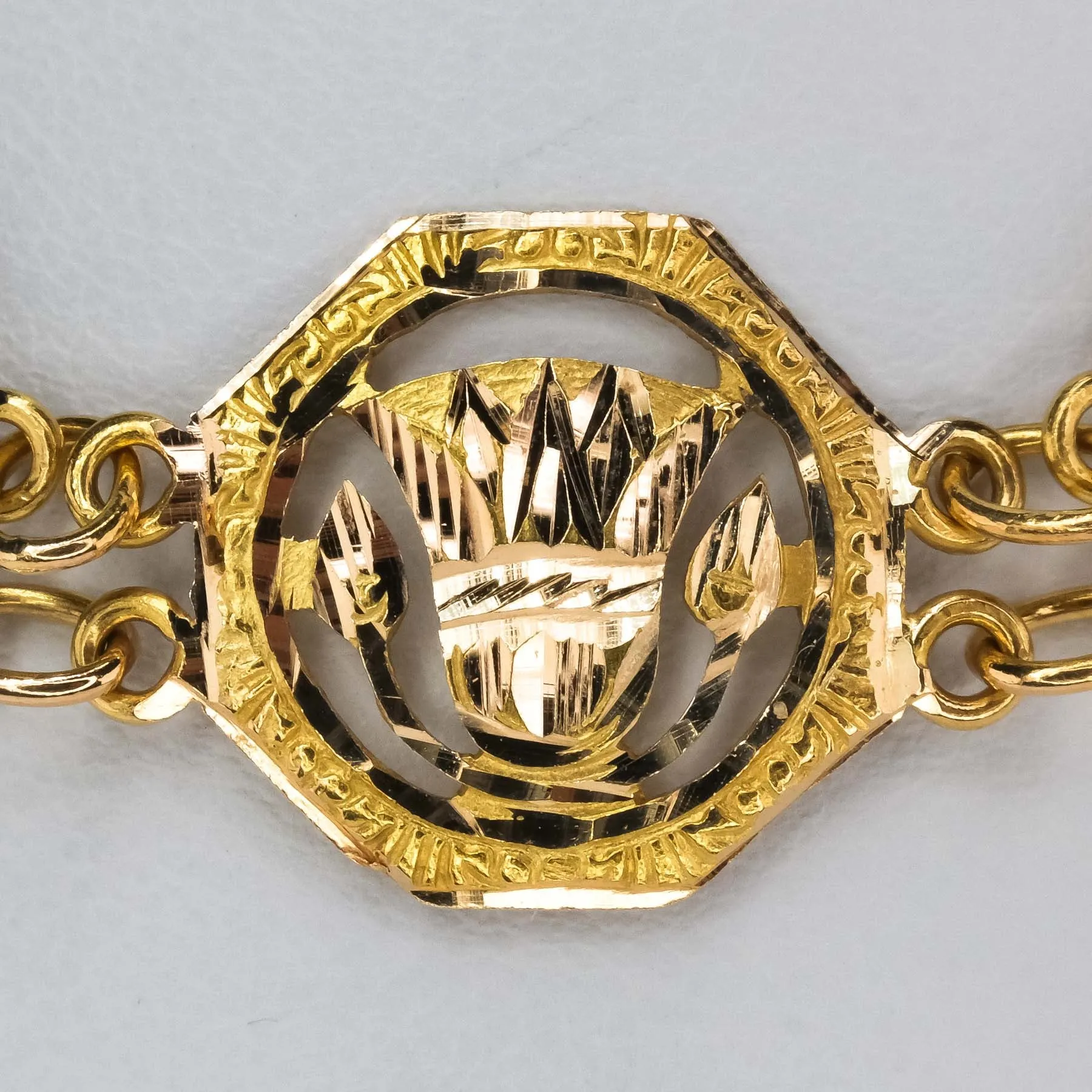 Egyptian Motif Link 7.75" Bracelet in 18K Yellow Gold