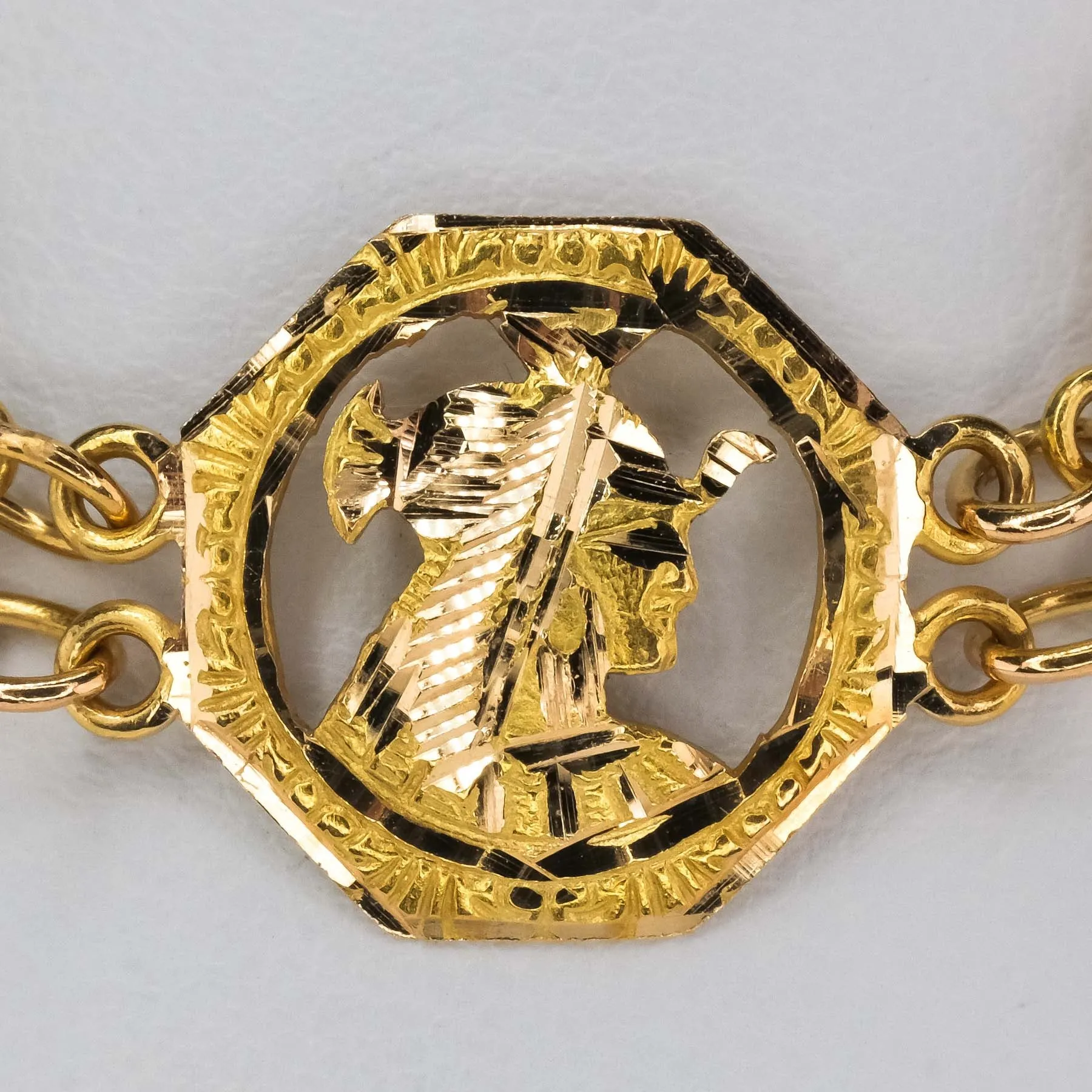 Egyptian Motif Link 7.75" Bracelet in 18K Yellow Gold