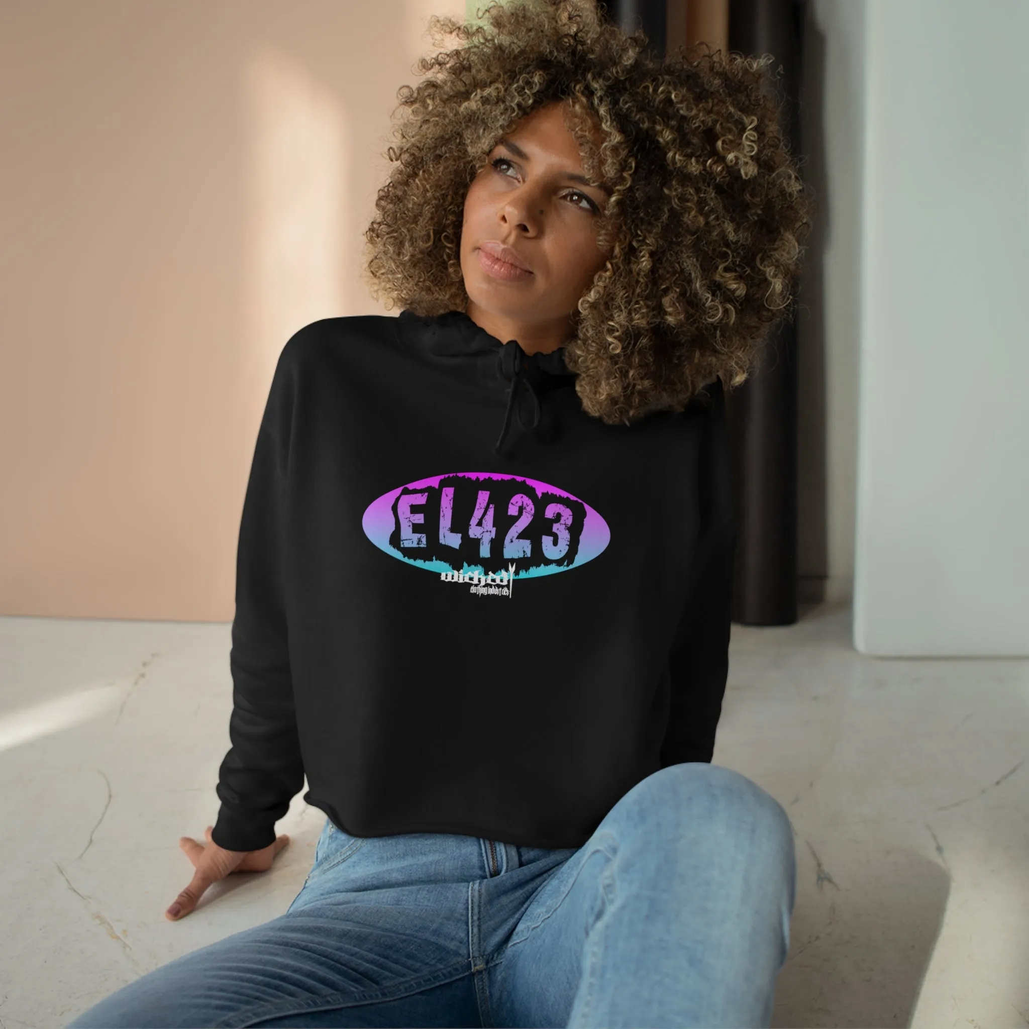 EL 423 Alternative/ Berry Color / Black Cropped Hoodie