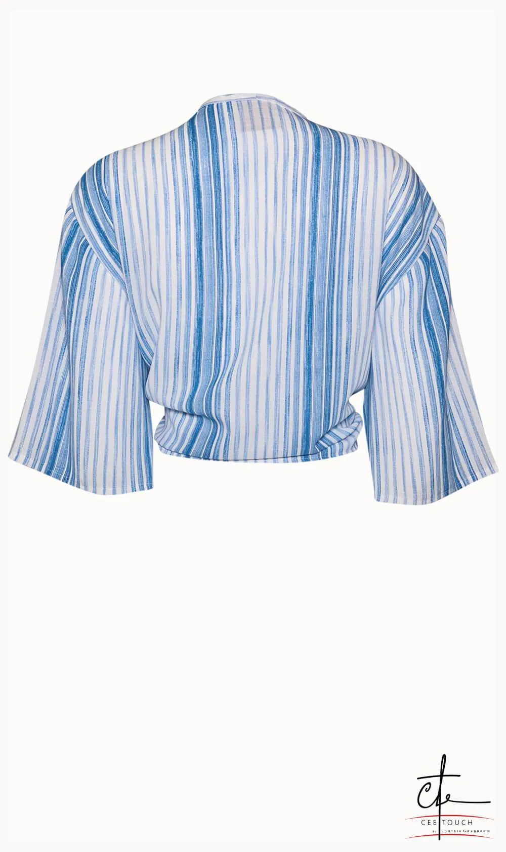 Electric Blue and White Striped Kimono Sleeve Top