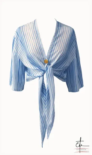 Electric Blue and White Striped Kimono Sleeve Top