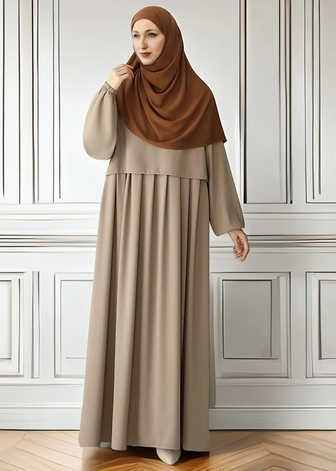 Elegant Dark Blue Pleated Abaya with Skirted Look