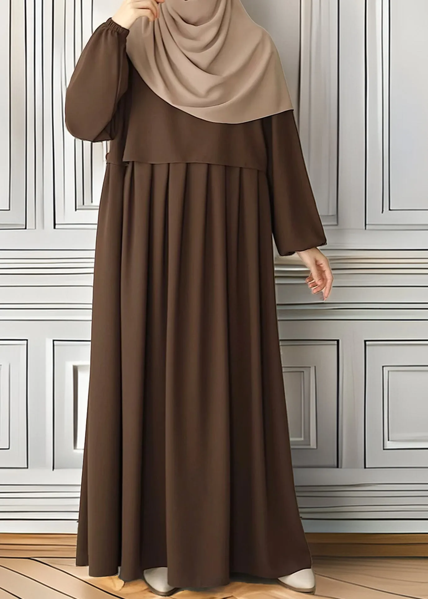 Elegant Dark Blue Pleated Abaya with Skirted Look