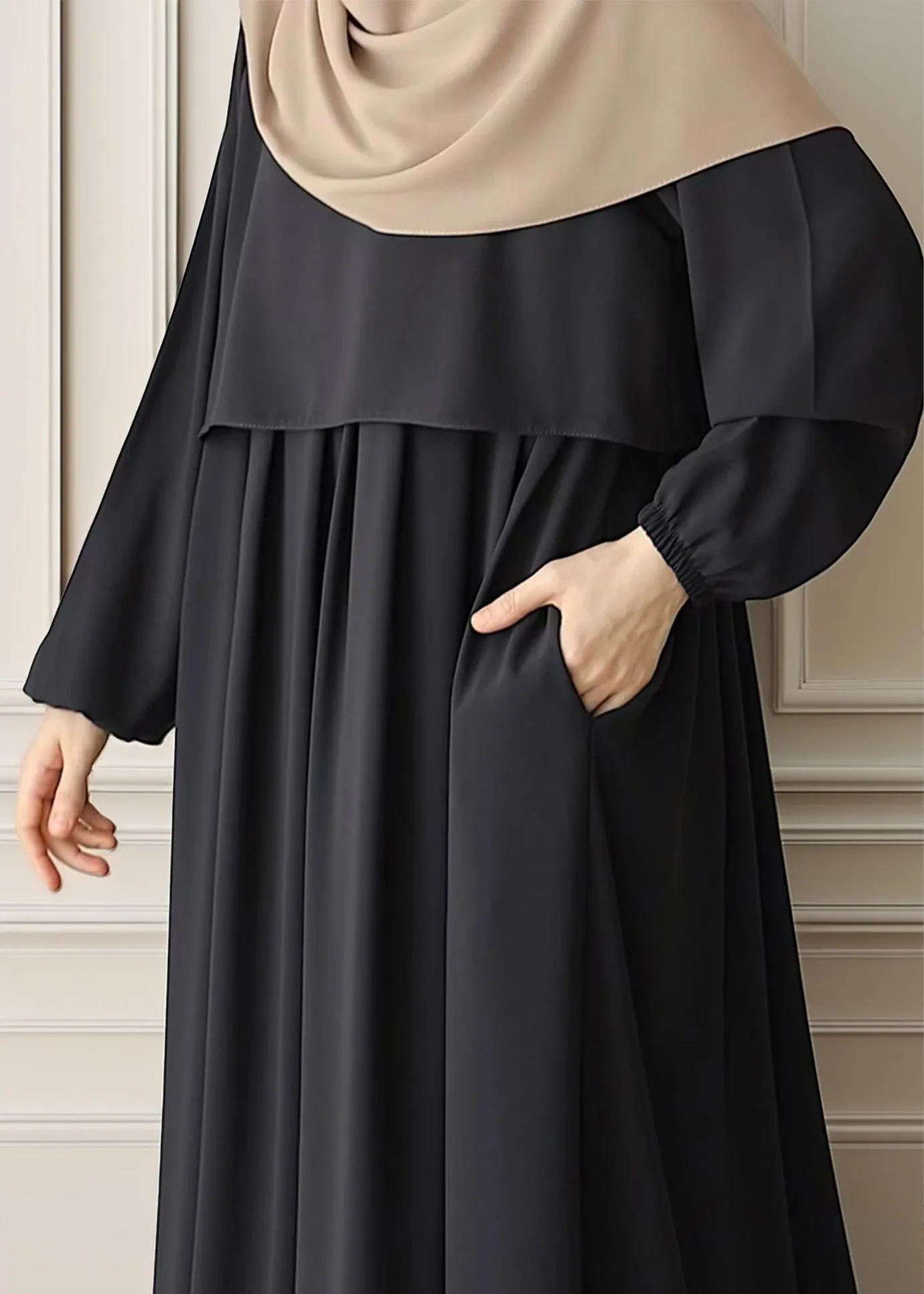 Elegant Dark Blue Pleated Abaya with Skirted Look
