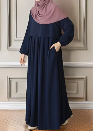 Elegant Dark Blue Pleated Abaya with Skirted Look