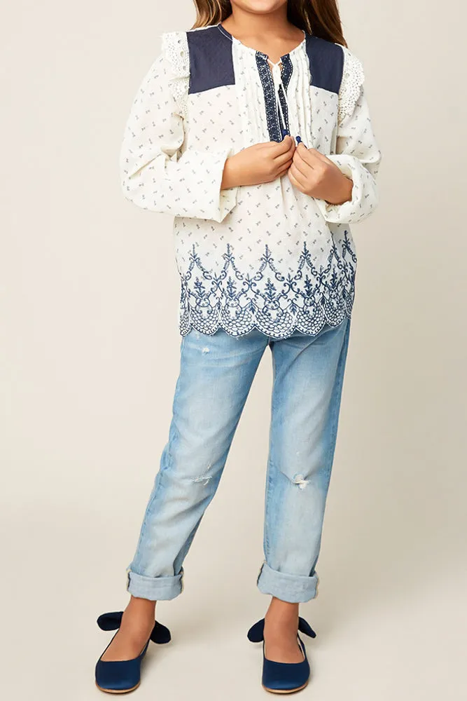 Embroidered Bell Sleeved Blouse (Daughter: Mommy and Me)