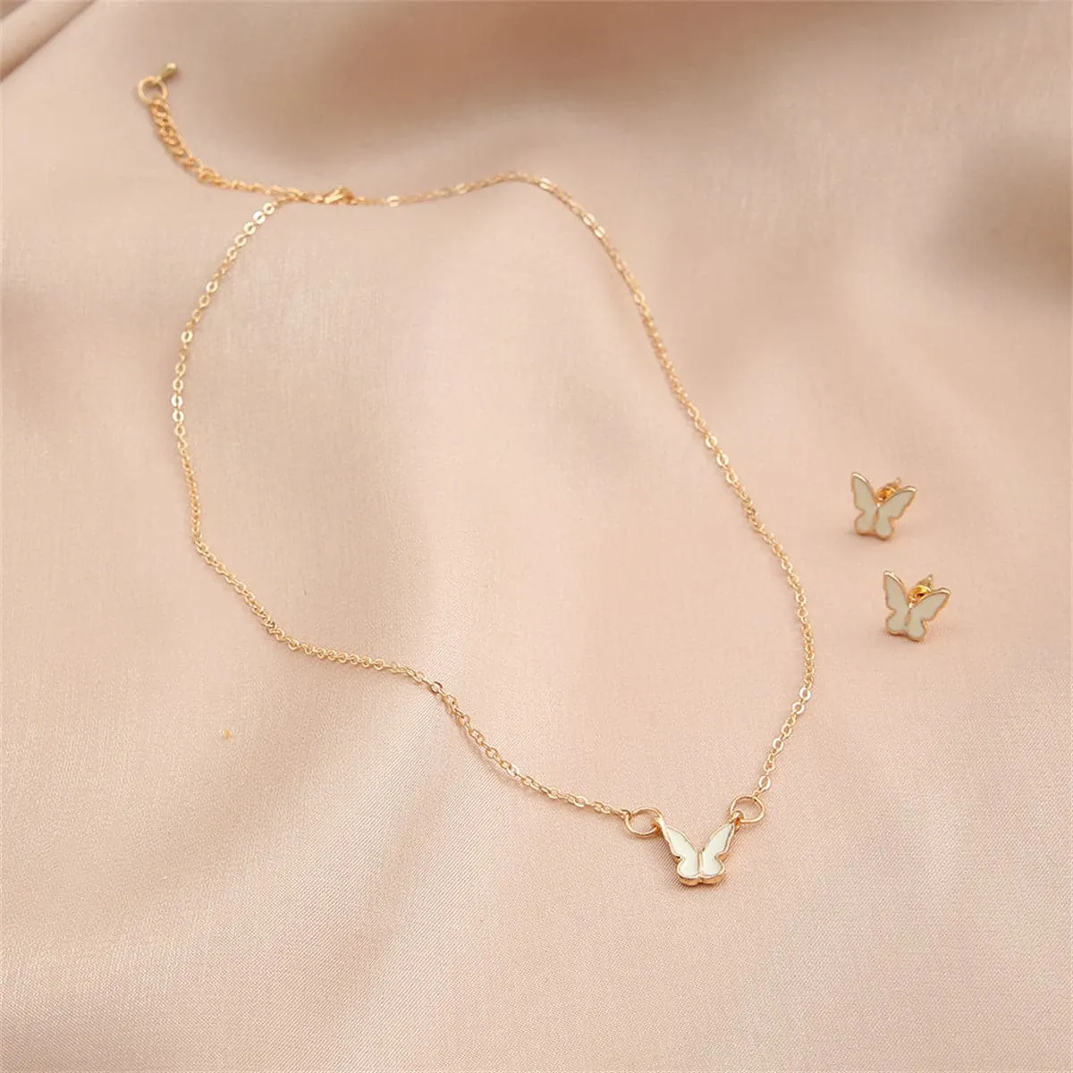 Enamel & 18K Gold-Plated Butterfly Earring & Necklace Set
