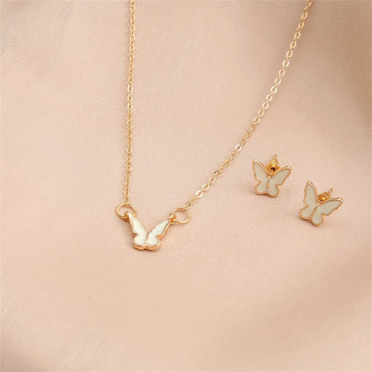 Enamel & 18K Gold-Plated Butterfly Earring & Necklace Set