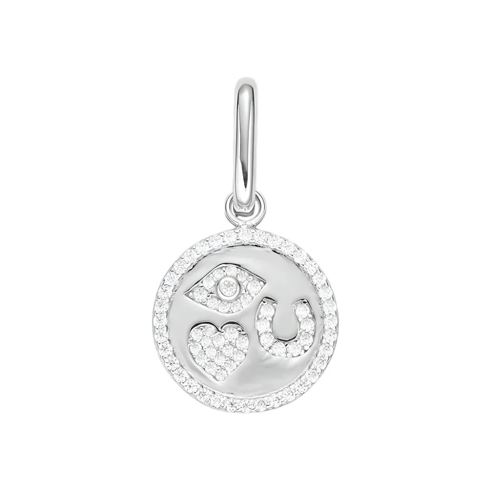 Eye Love You Open Bail Lab-Created Moissanite Sterling Silver Charm Pendant - M415679