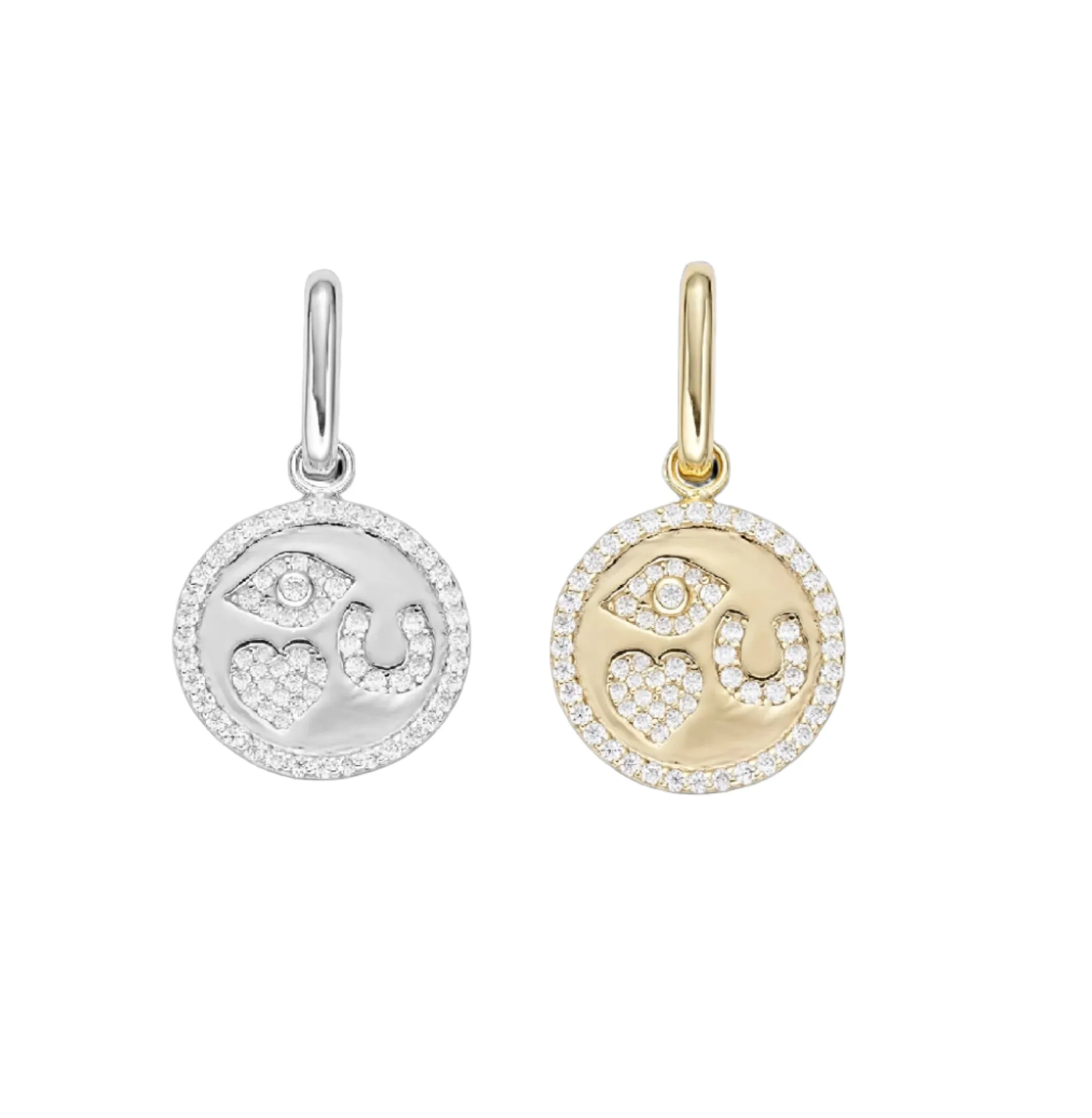 Eye Love You Open Bail Lab-Created Moissanite Sterling Silver Charm Pendant - M415679
