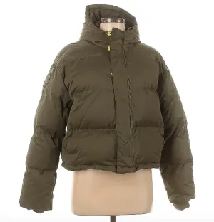 FABLETICS Crop Puffer Coat/Jacket Womens XS Olive Winter Snow Outerwear