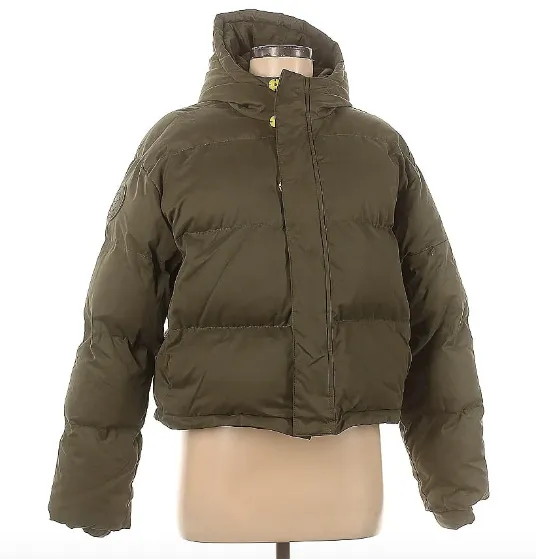FABLETICS Crop Puffer Coat/Jacket Womens XS Olive Winter Snow Outerwear