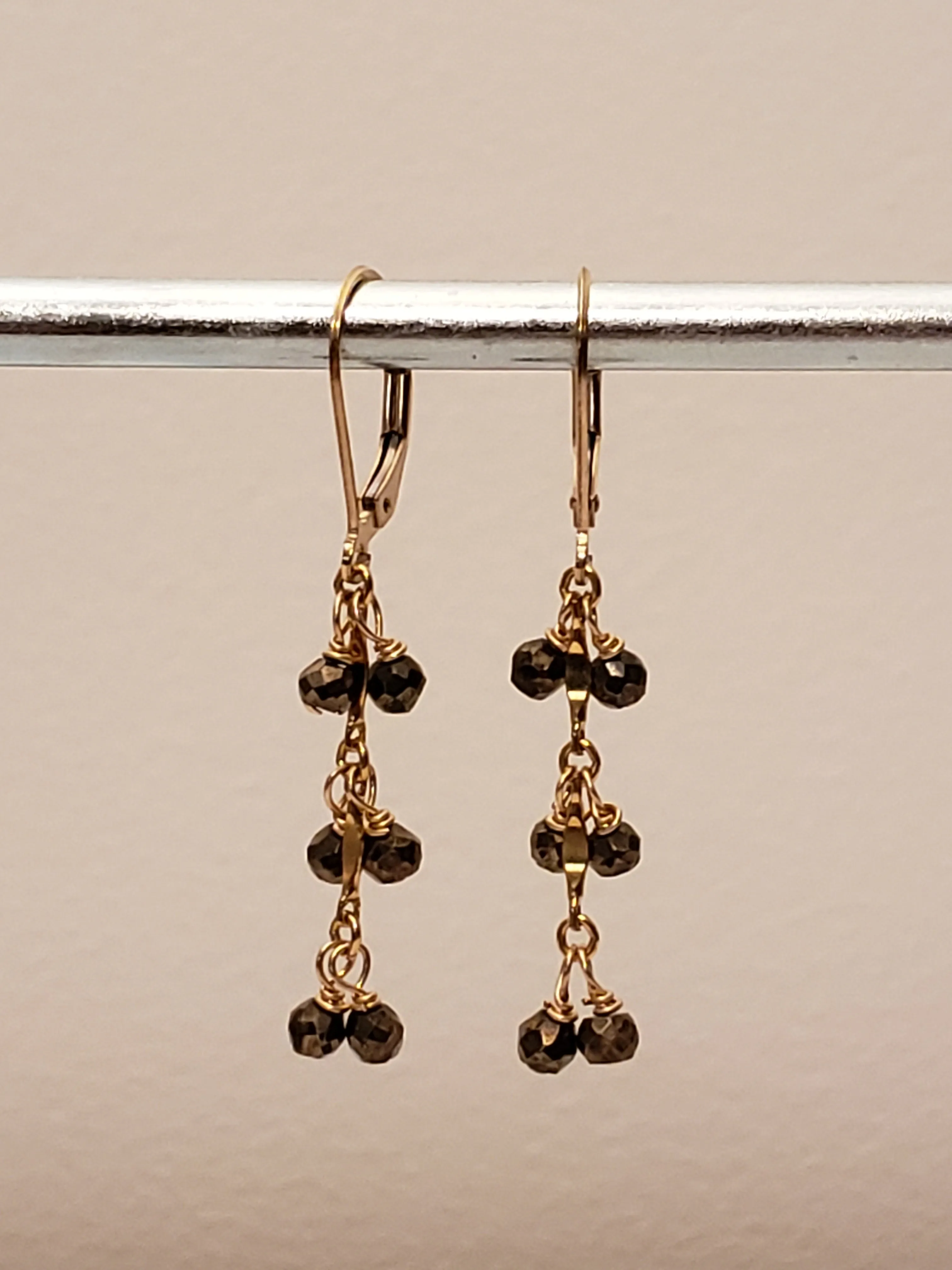 Faceted Pyrite Cluster Dangle on Gold-Filled Chain Lever Back Earrings.