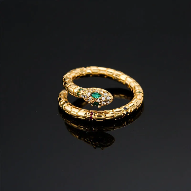 Fashion Gold Color Snake Ring For Women Girl Adjustable Exquisite Shiny Cubic Zirconia Finger Ring Wedding Jewelry Gift