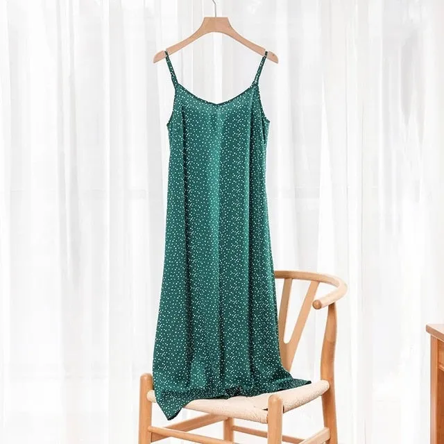 Fashion High Quality Women's Dress Summer Spaghetti Satin Long Woman Dress Very Soft Smooth Plus Size S-4XL M30262