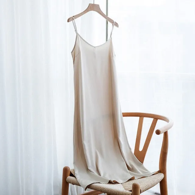 Fashion High Quality Women's Dress Summer Spaghetti Satin Long Woman Dress Very Soft Smooth Plus Size S-4XL M30262