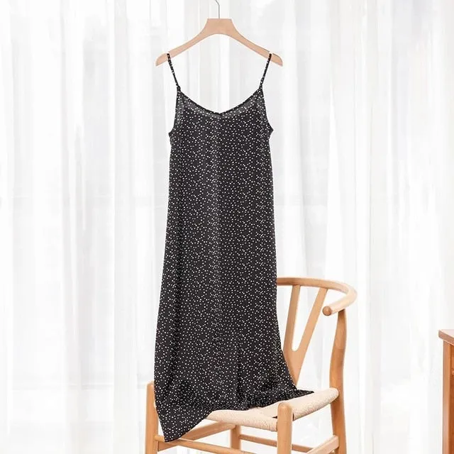 Fashion High Quality Women's Dress Summer Spaghetti Satin Long Woman Dress Very Soft Smooth Plus Size S-4XL M30262