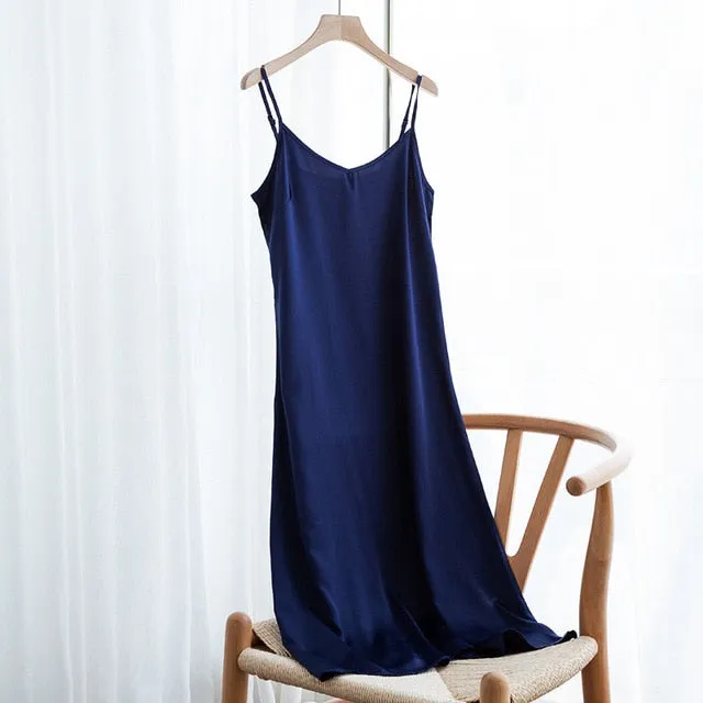 Fashion High Quality Women's Dress Summer Spaghetti Satin Long Woman Dress Very Soft Smooth Plus Size S-4XL M30262