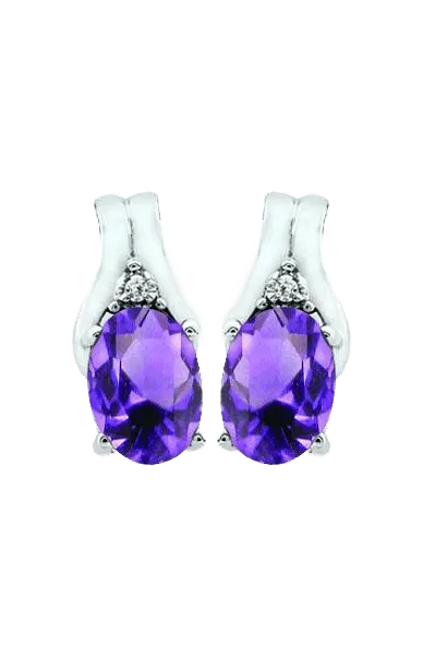 February Birthstone Earring with Diamond Accent set in 10k Yellow gold