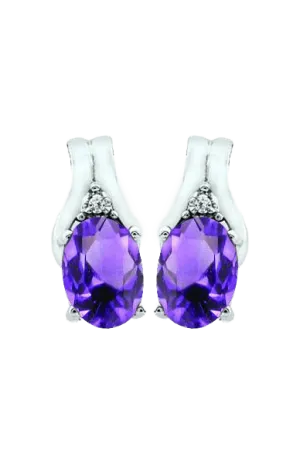 February Birthstone Earring with Diamond Accent set in 10k Yellow gold