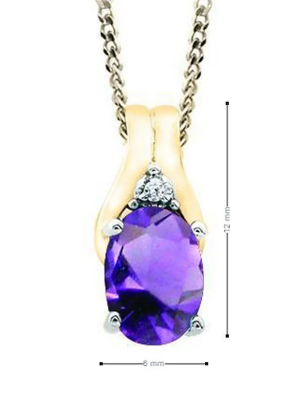 February Birthstone Pendant with Diamond Accent set in 10K Yellow gold