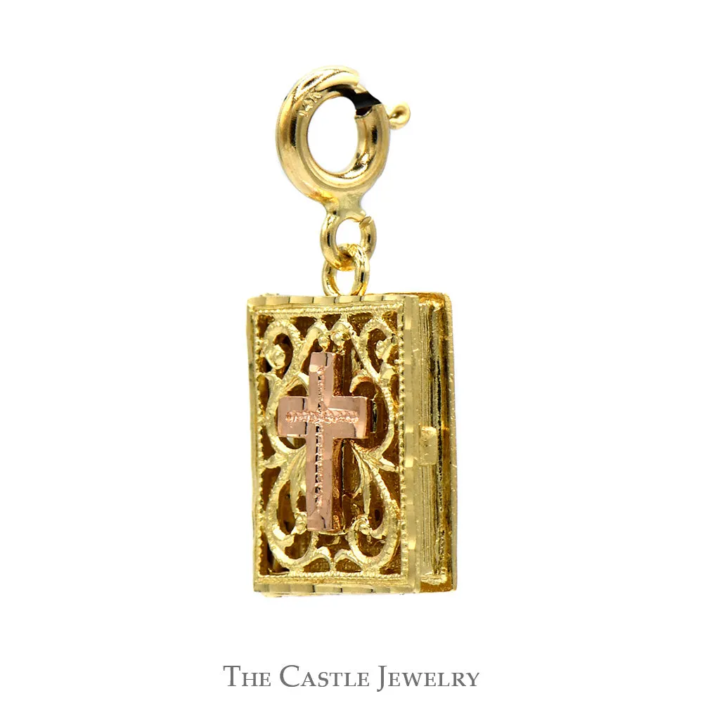 Filigree Design Bible Pendant In 14KT Yellow And Rose Gold