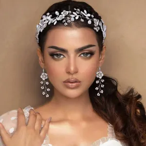 Flower Trim Crystal Rhinestone Embellished Headband - Silver