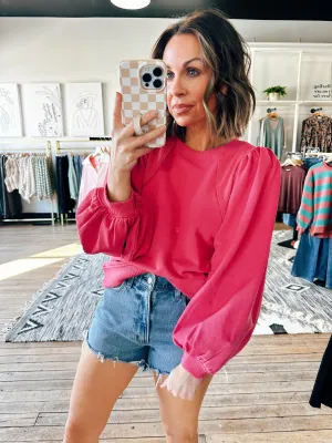 Fuchsia Puff Sleeve Sweatshirt