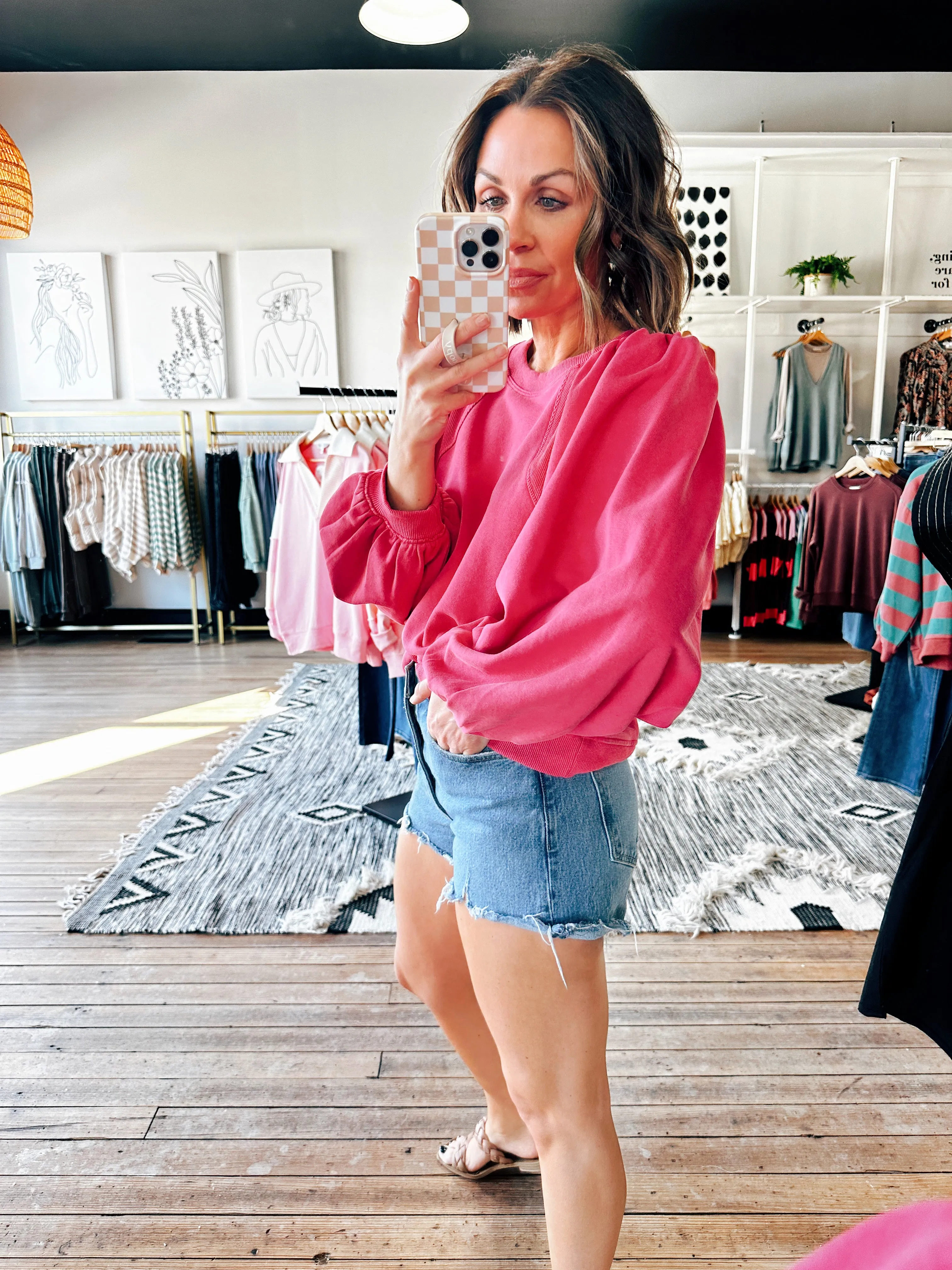 Fuchsia Puff Sleeve Sweatshirt