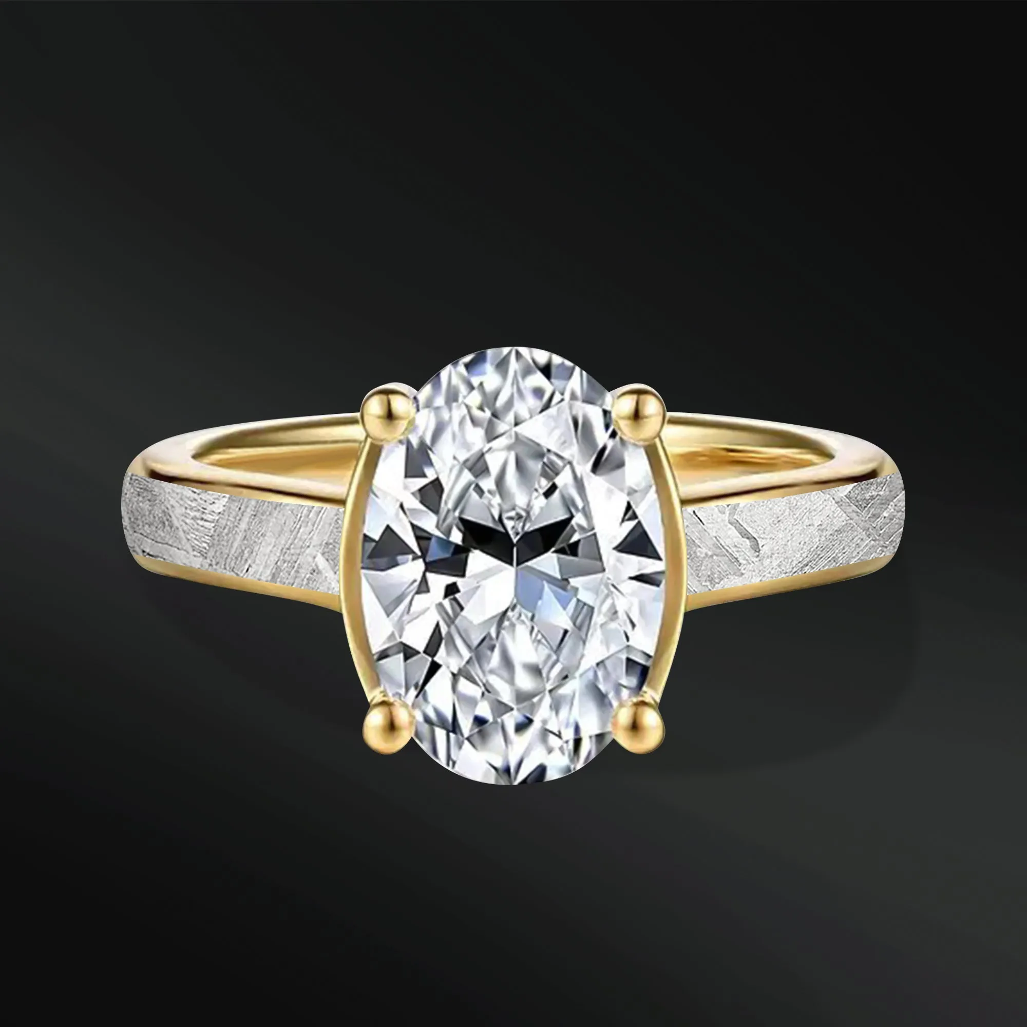 Galactic Love - Ring Set for Women | Muonionalusta Meteorite Engagement Ring | 2 ct Certified Moissanite