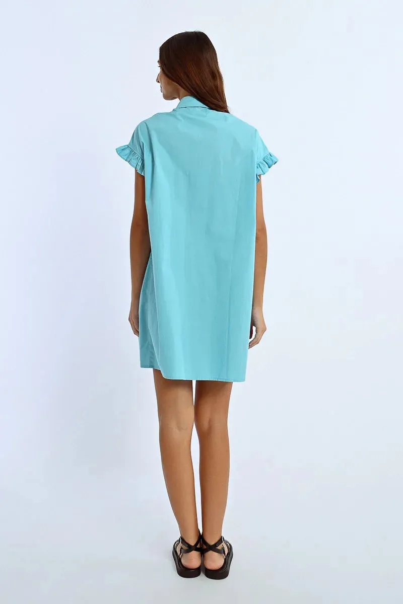 Gathered Shirt Dress (Turquoise)