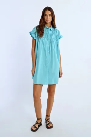 Gathered Shirt Dress (Turquoise)