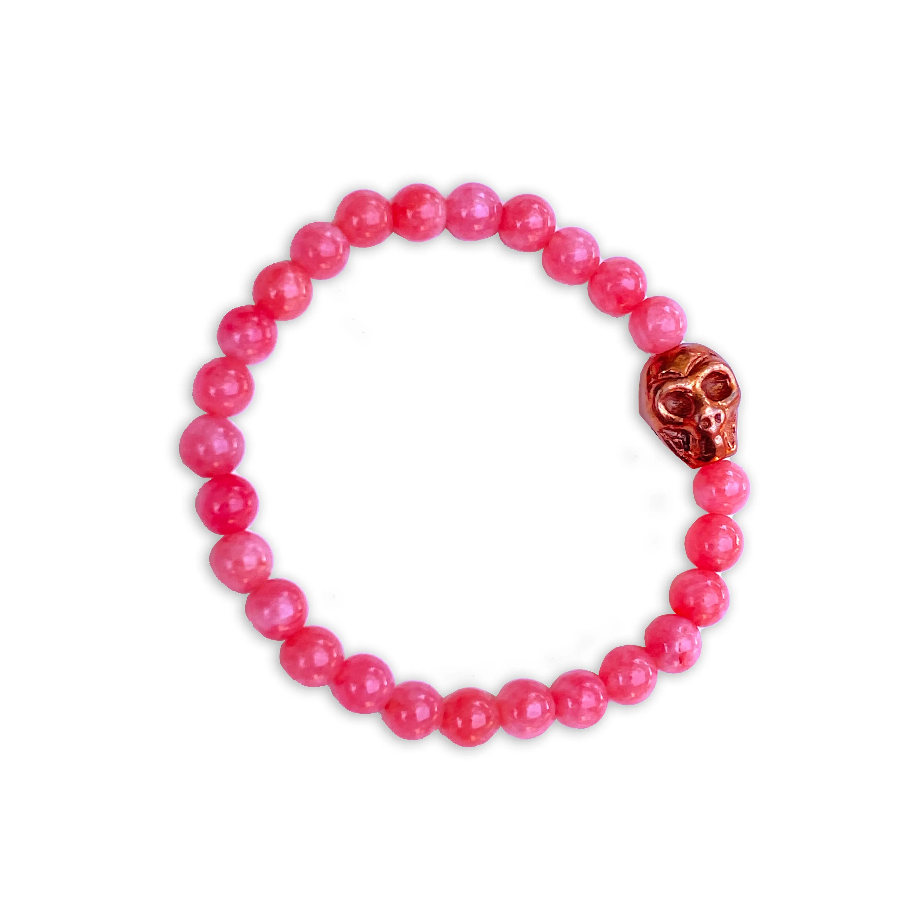 Genuine Angelite and Solid Copper Skull Bracelet