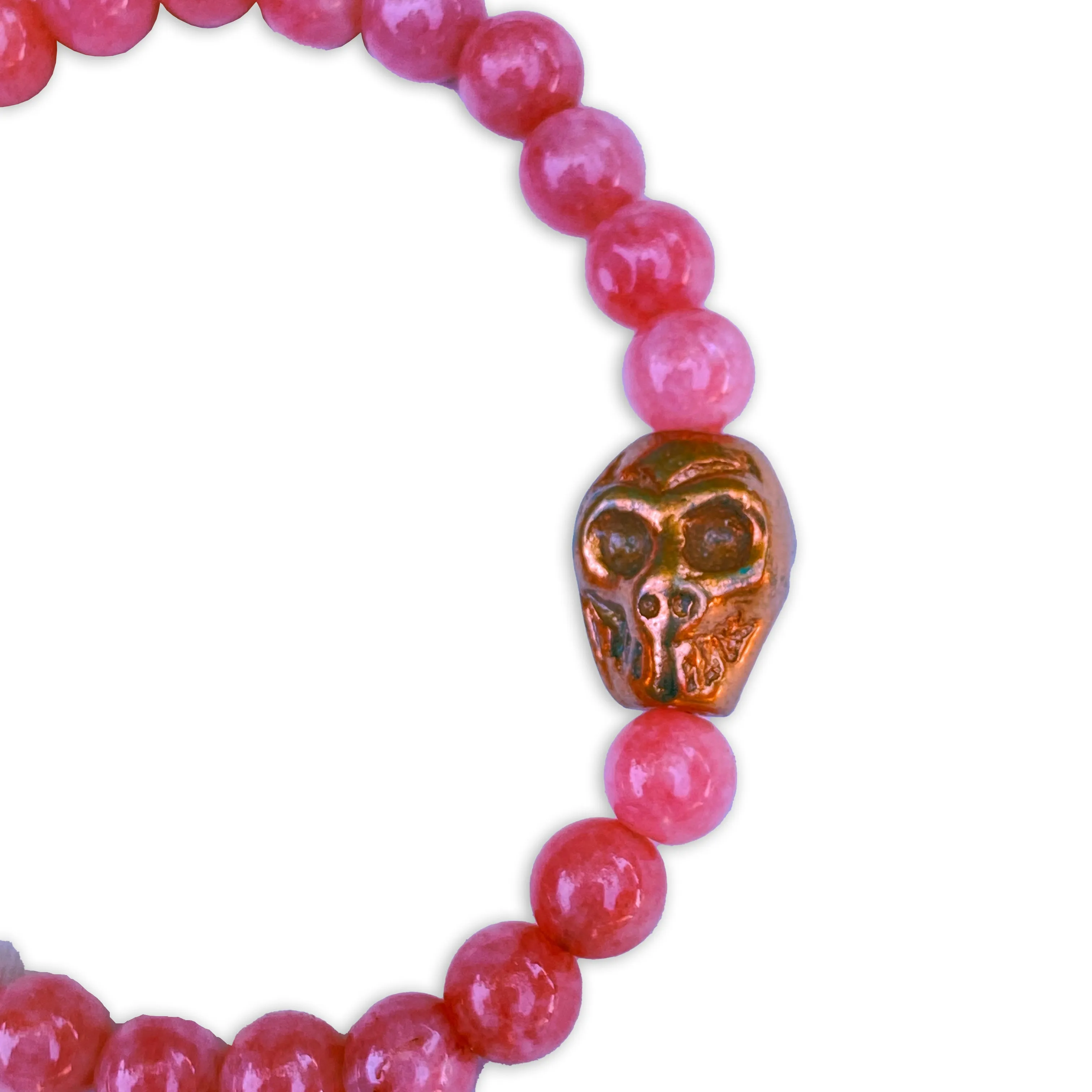 Genuine Angelite and Solid Copper Skull Bracelet