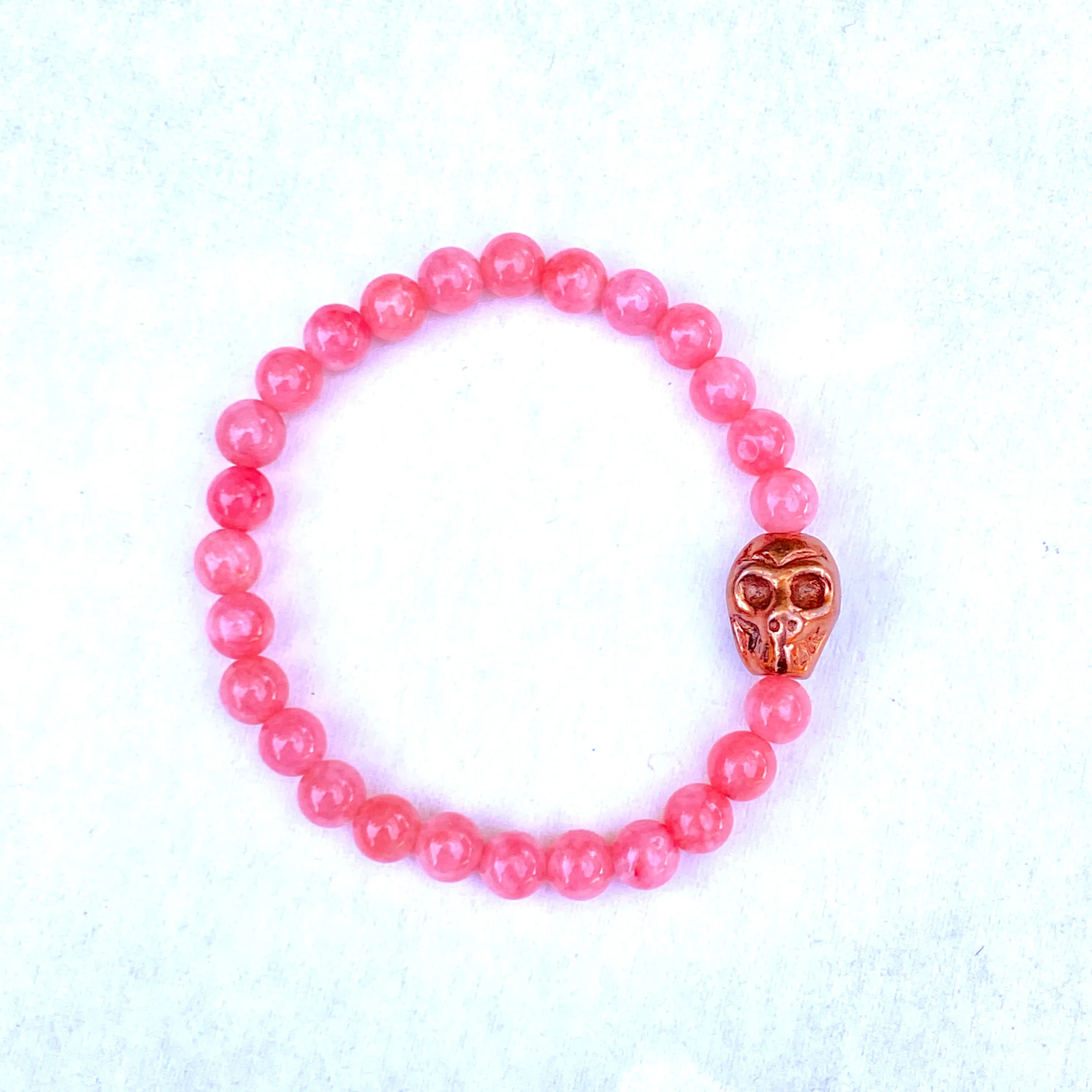 Genuine Angelite and Solid Copper Skull Bracelet
