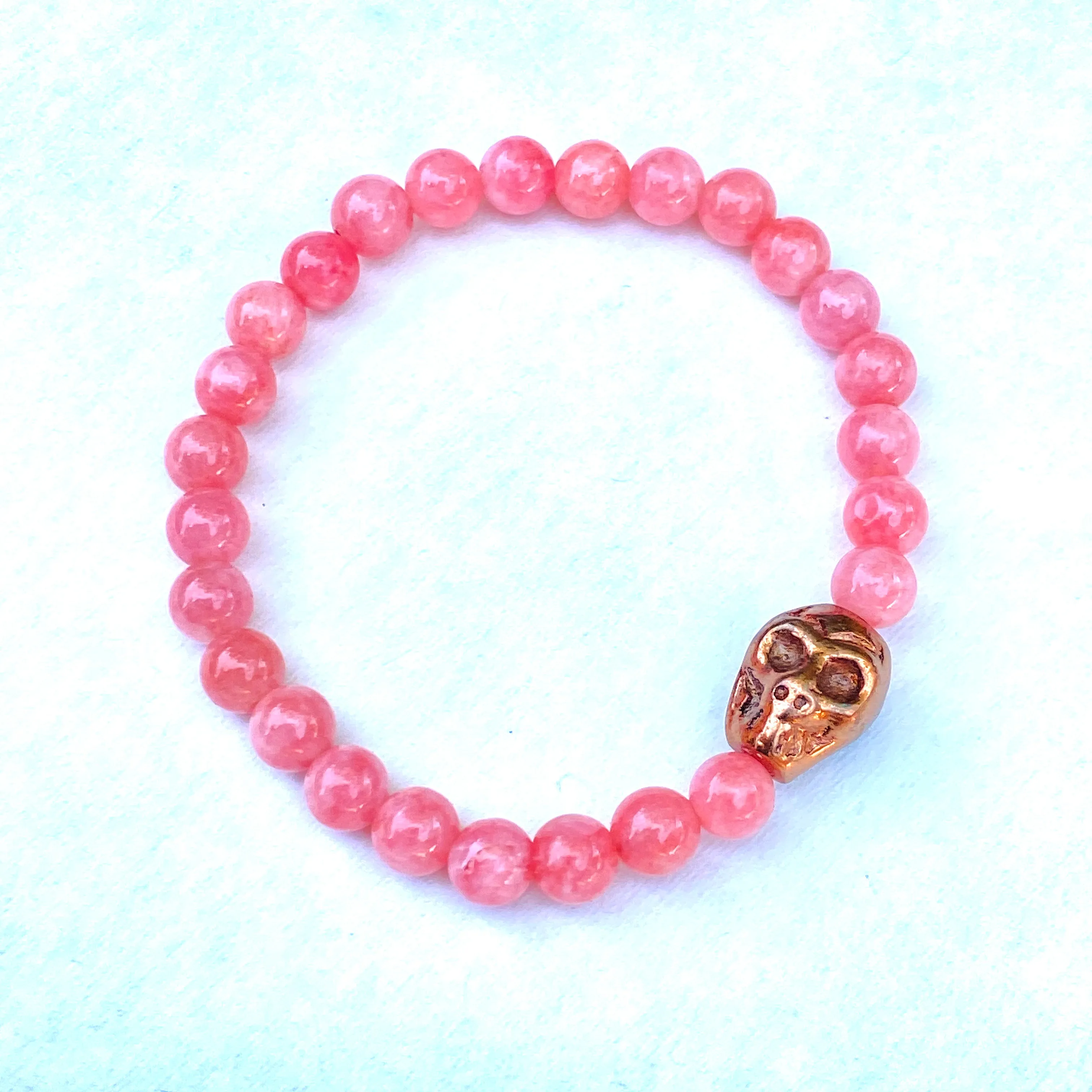 Genuine Angelite and Solid Copper Skull Bracelet