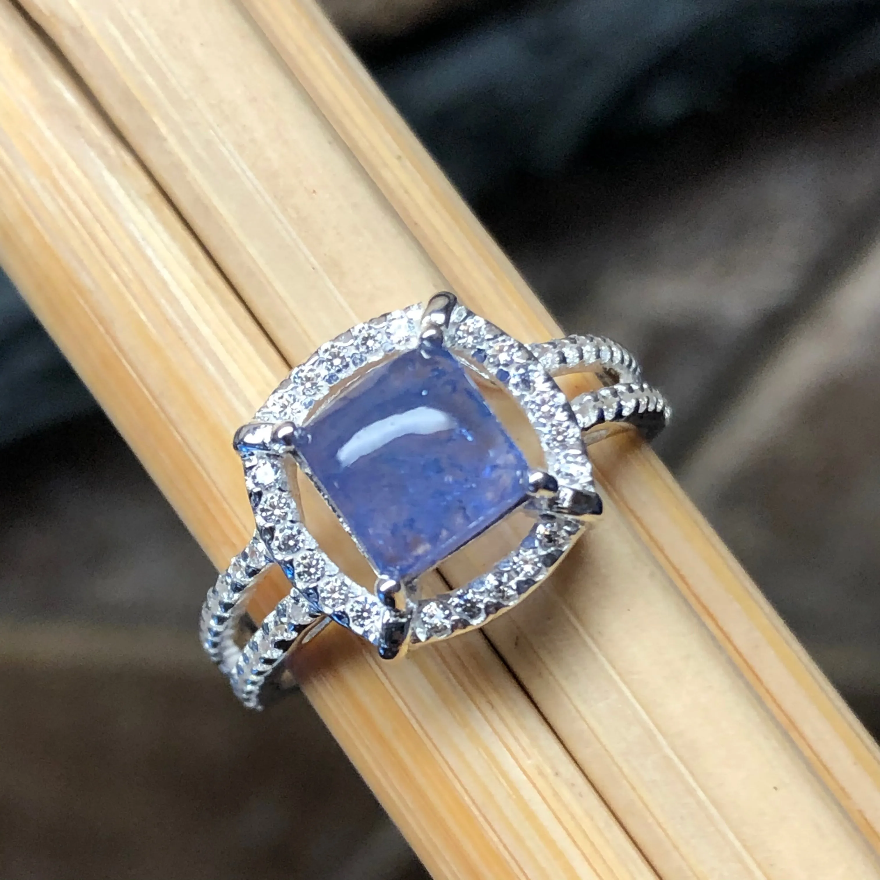 Genuine Blue Tanzanite 925 Solid Sterling Silver Engagement Ring Size 5, 6, 7, 8, 9