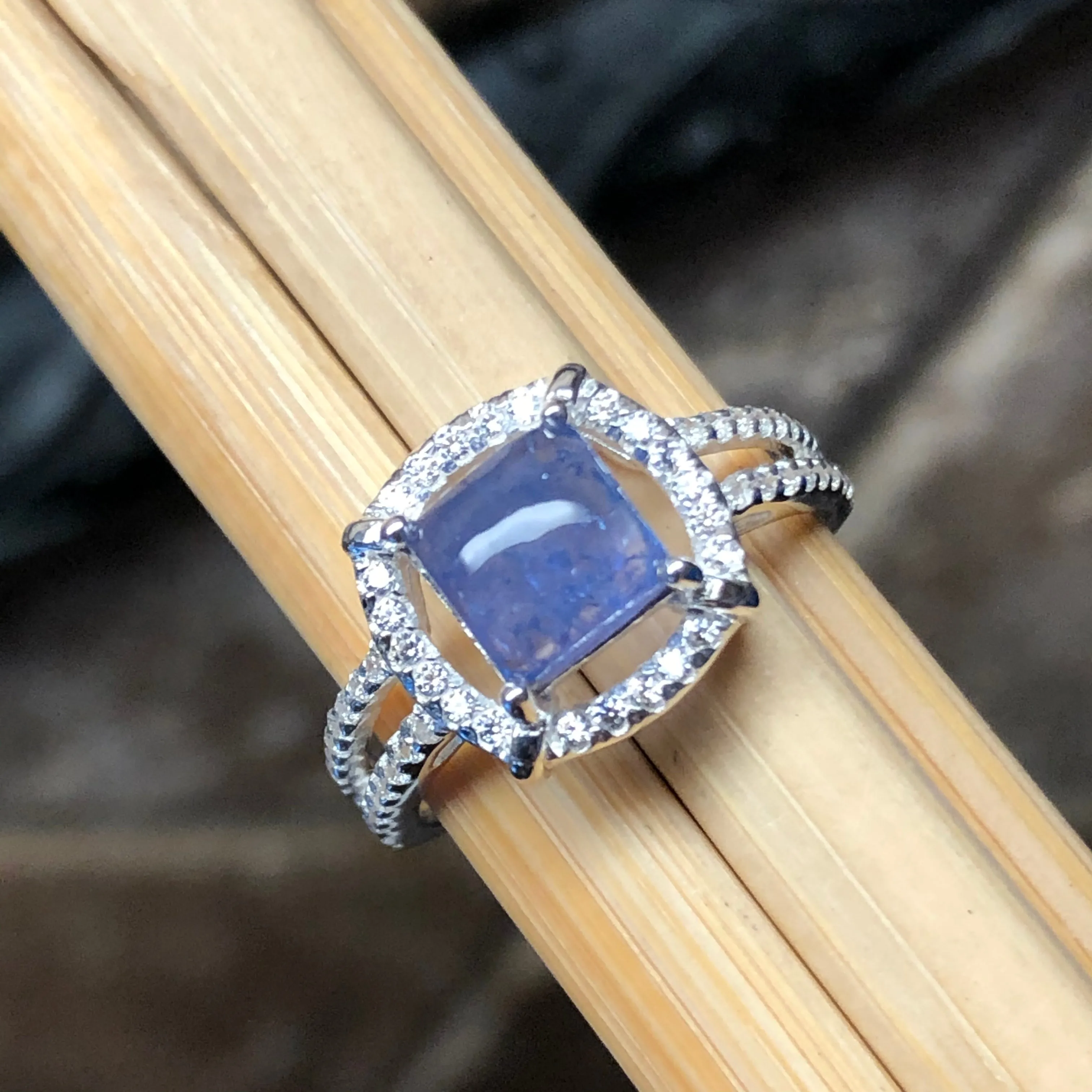 Genuine Blue Tanzanite 925 Solid Sterling Silver Engagement Ring Size 5, 6, 7, 8, 9