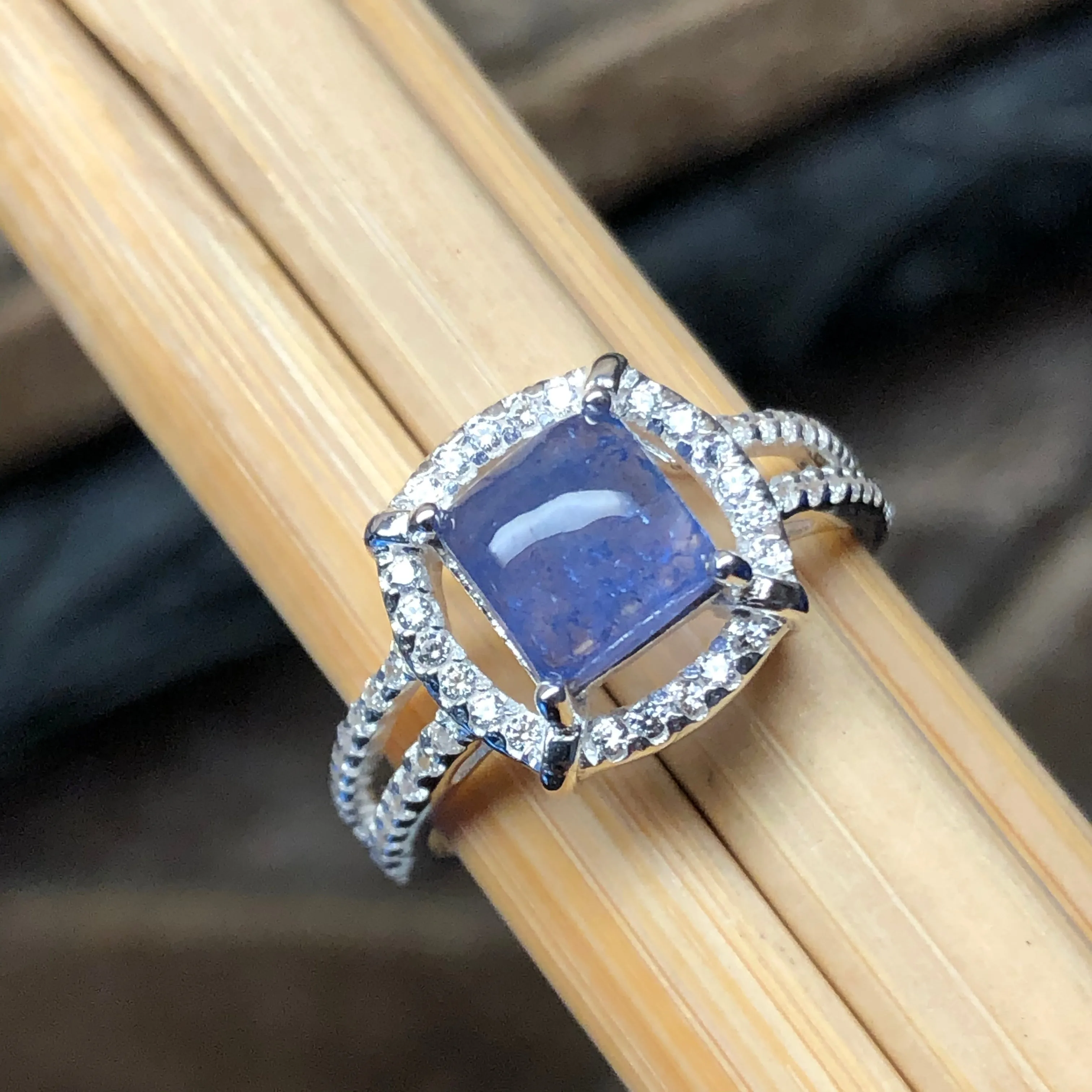 Genuine Blue Tanzanite 925 Solid Sterling Silver Engagement Ring Size 5, 6, 7, 8, 9