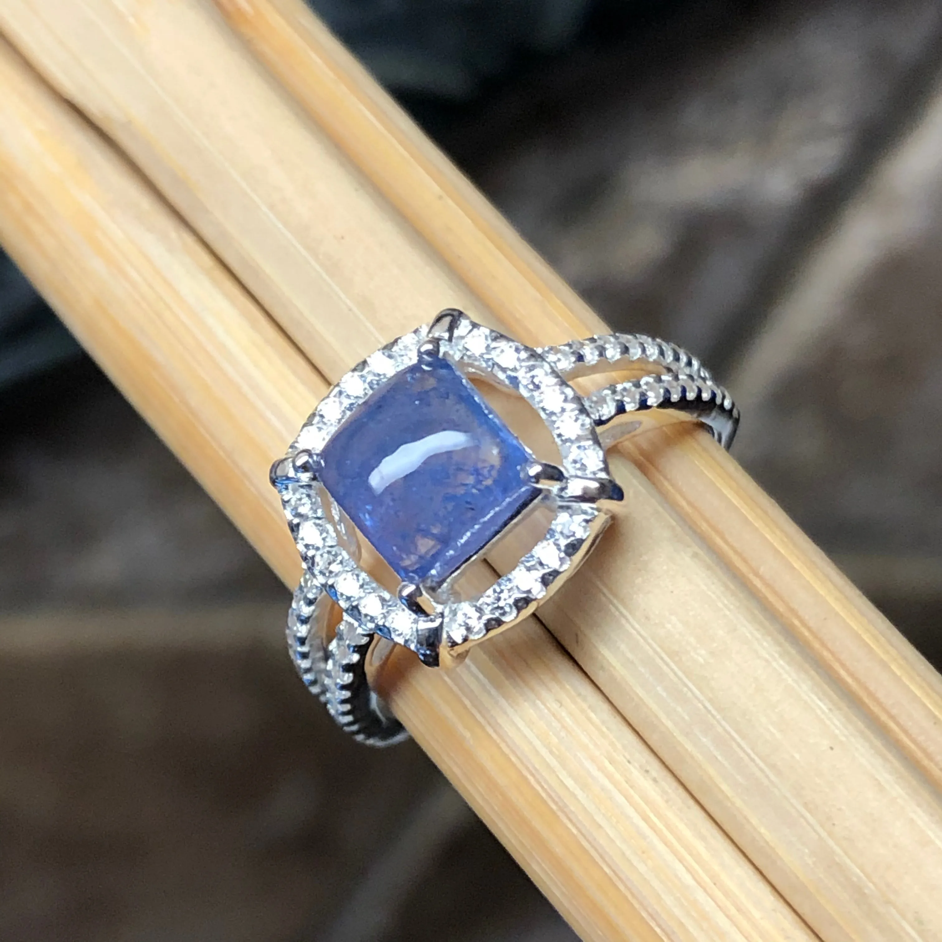 Genuine Blue Tanzanite 925 Solid Sterling Silver Engagement Ring Size 5, 6, 7, 8, 9