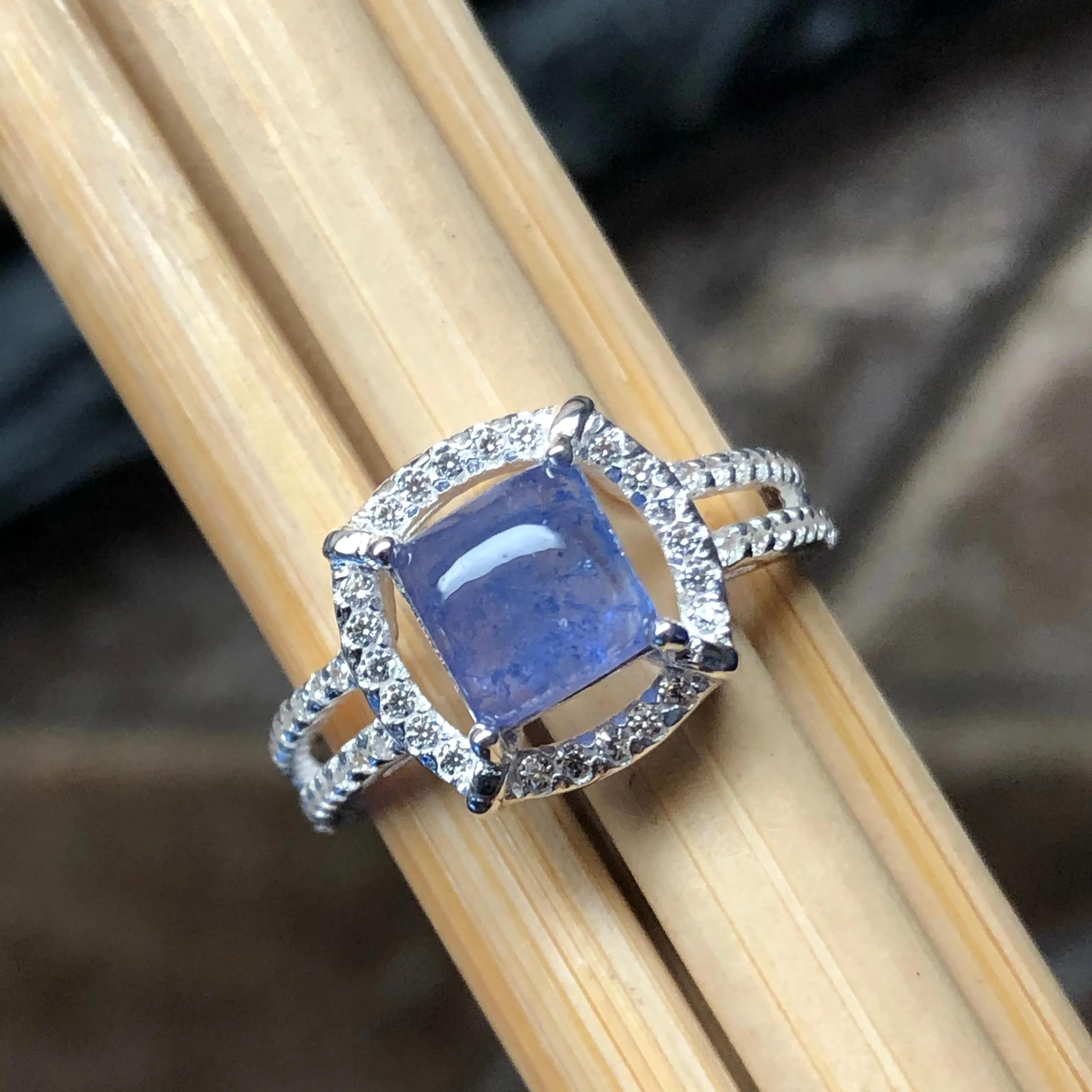 Genuine Blue Tanzanite 925 Solid Sterling Silver Engagement Ring Size 5, 6, 7, 8, 9