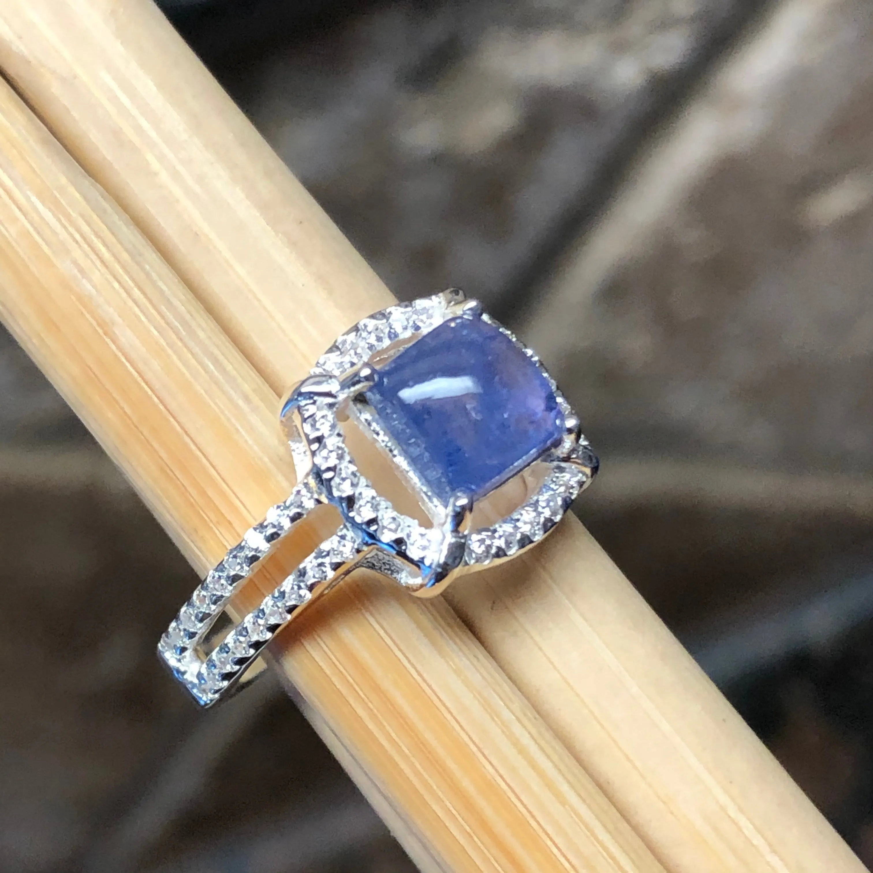Genuine Blue Tanzanite 925 Solid Sterling Silver Engagement Ring Size 5, 6, 7, 8, 9