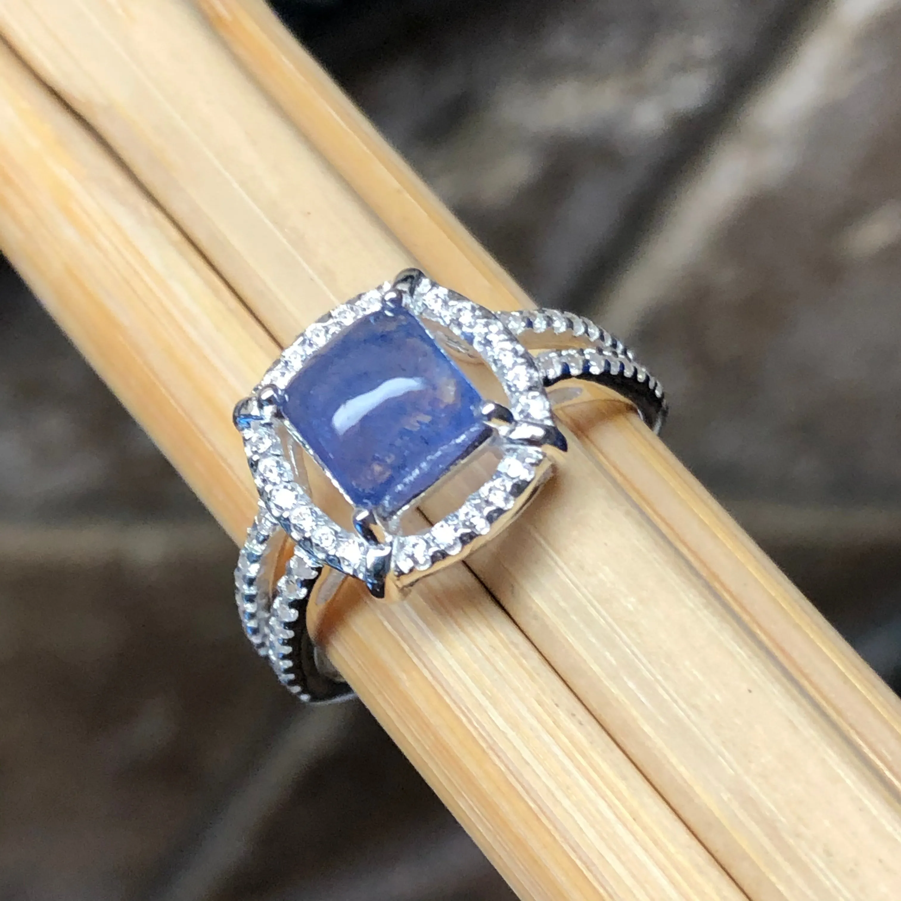 Genuine Blue Tanzanite 925 Solid Sterling Silver Engagement Ring Size 5, 6, 7, 8, 9