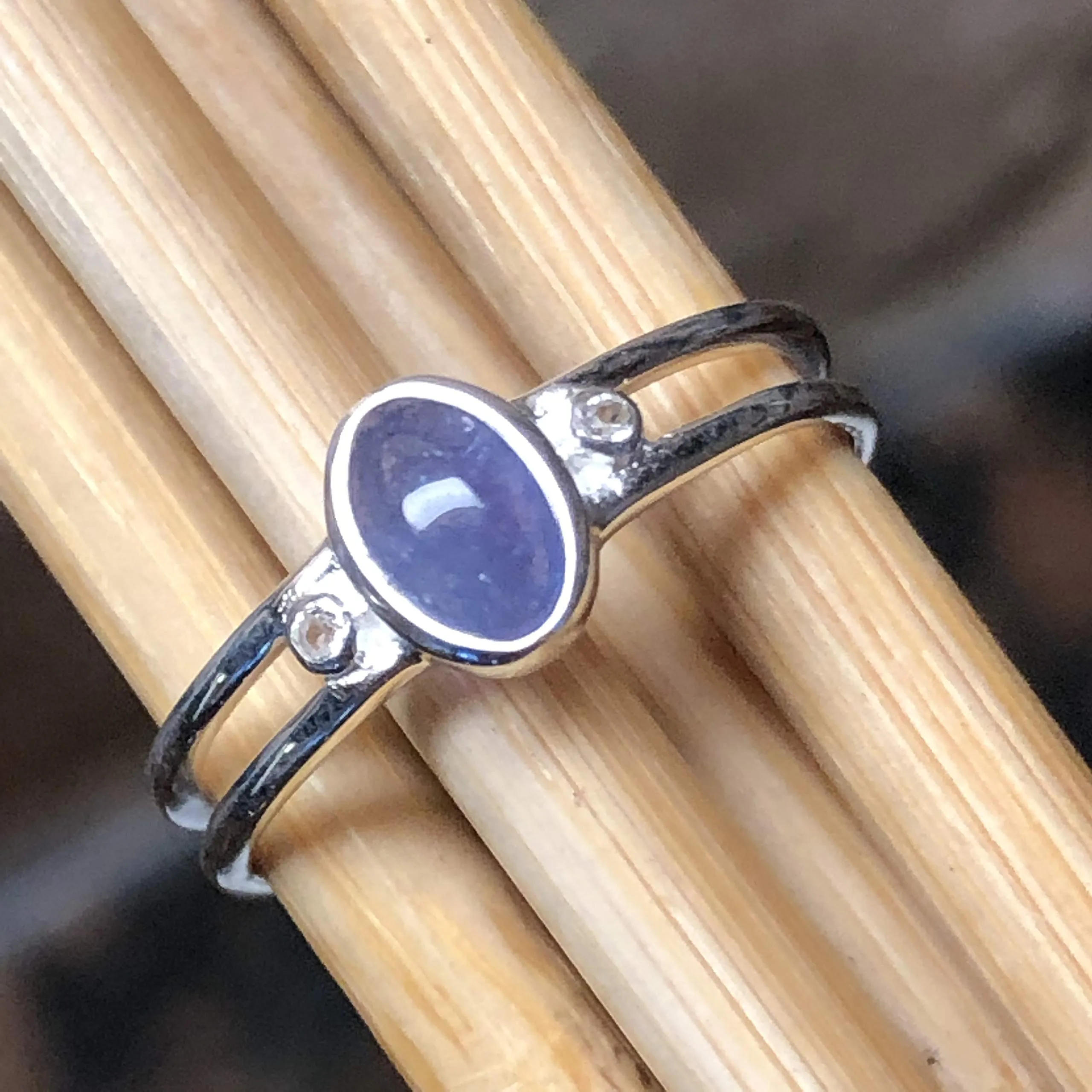 Genuine Blue Tanzanite 925 Solid Sterling Silver Engagement Ring Size 6, 7, 8, 9