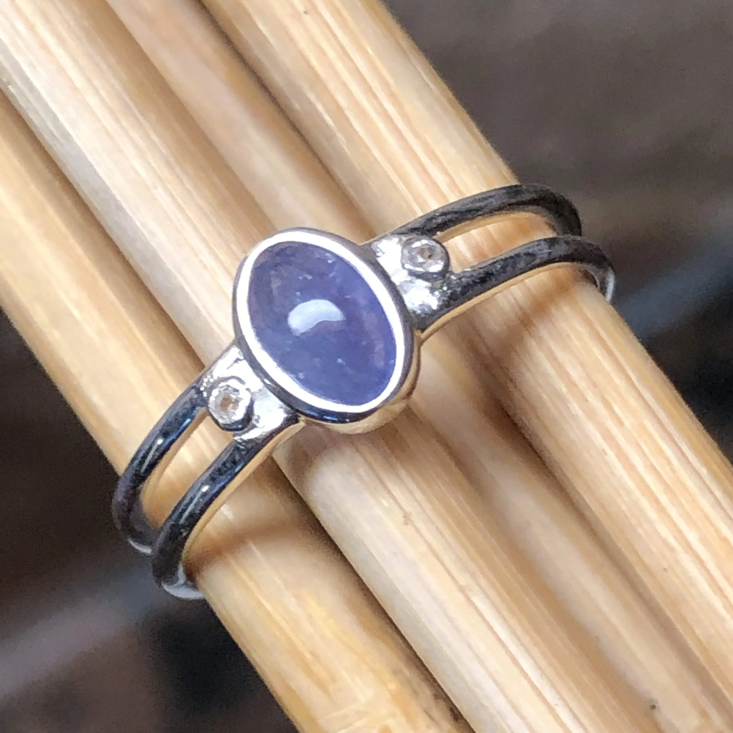 Genuine Blue Tanzanite 925 Solid Sterling Silver Engagement Ring Size 6, 7, 8, 9