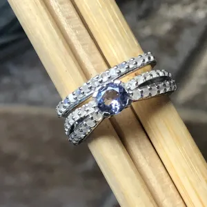 Genuine Blue Tanzanite, Moonstone 925 Solid Sterling Silver Engagement Ring Size 6, 7, 8, 9