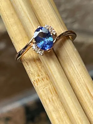 Genuine Blue Tanzanite, White Topaz 14k Rose Gold Over Sterling Silver Engagement Ring Size 5, 6, 7, 8, 9