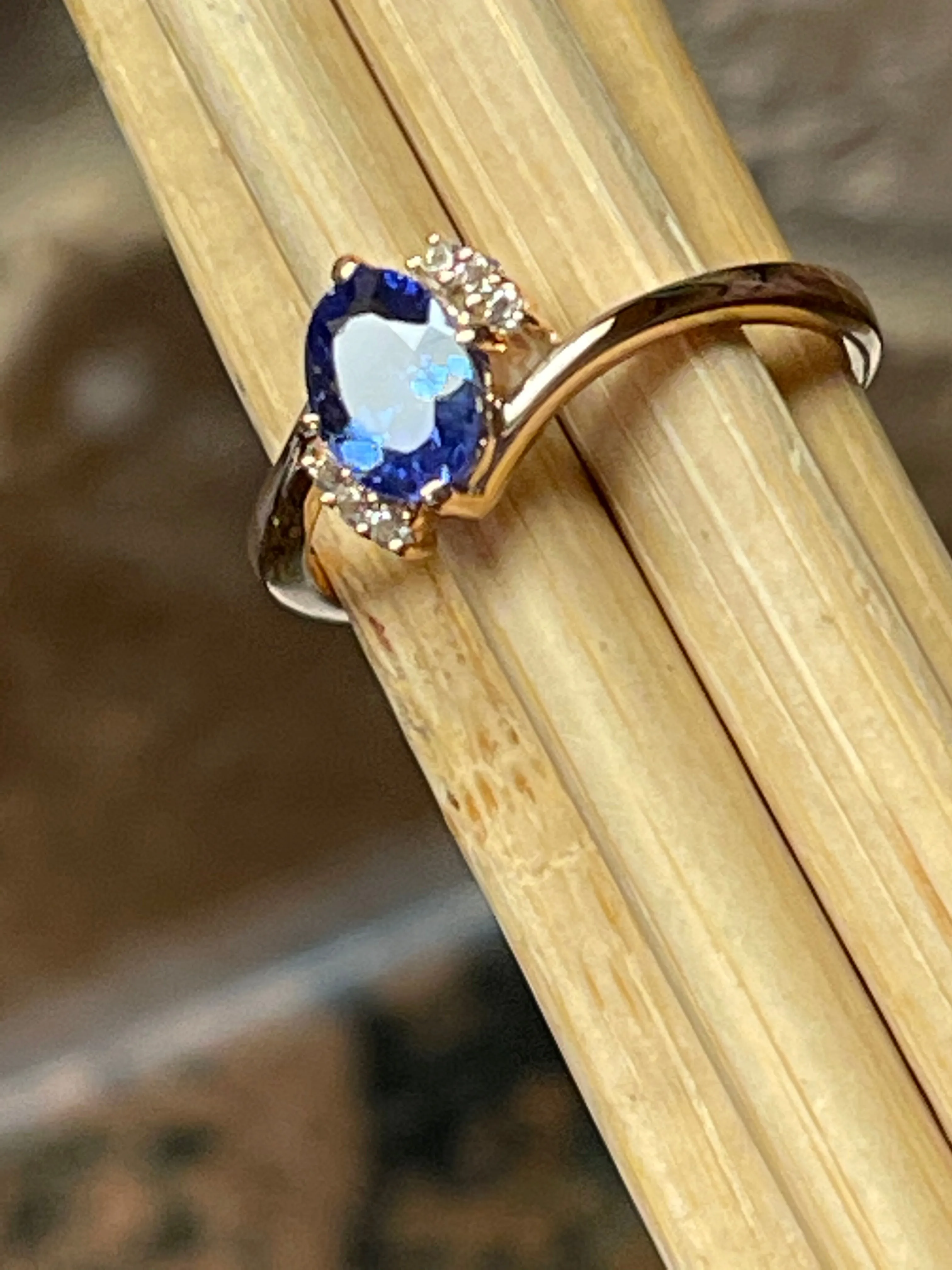 Genuine Blue Tanzanite, White Topaz 14k Rose Gold Over Sterling Silver Engagement Ring Size 5, 6, 7, 8, 9